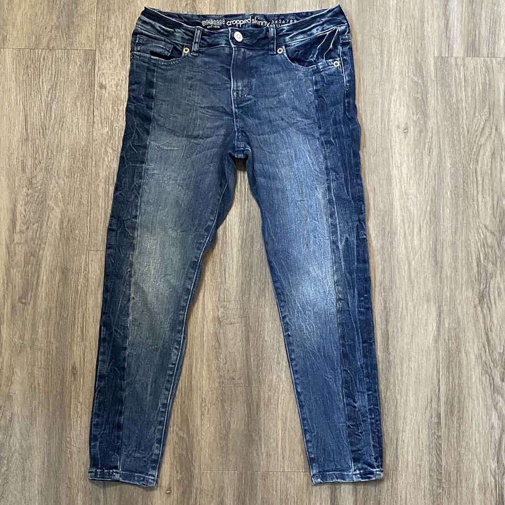 Gymboree Cropped Skinny Adjustable Waist Two-Tone Wash Blue Jeans Kids Girls 10